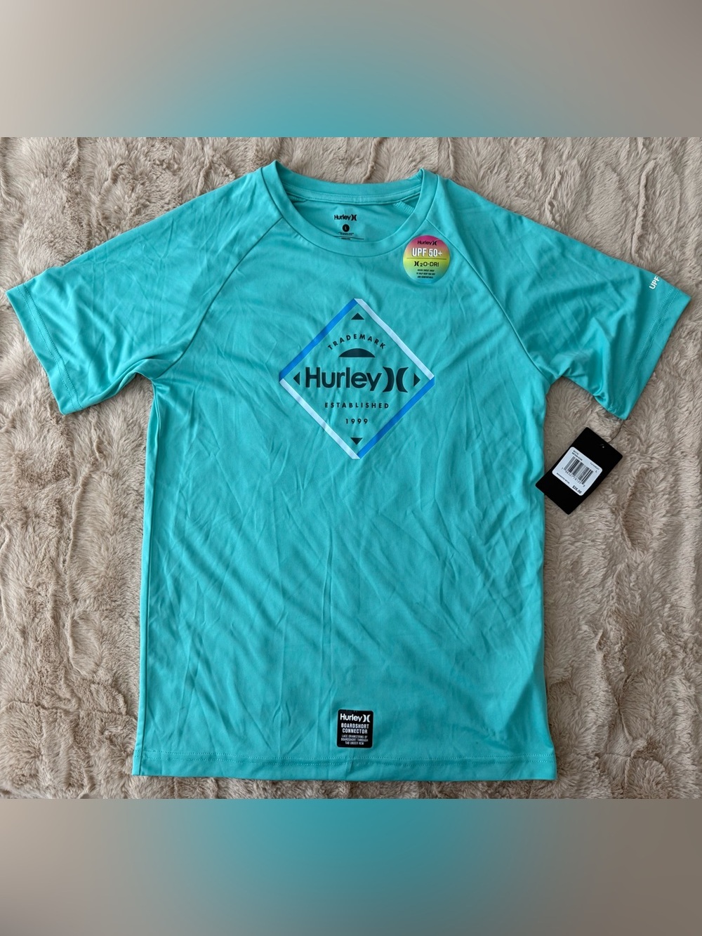 Hurley | Boy’s Teal Blue UPF 50+ Rash Guard with Logo Diamond